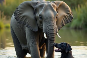 A 9,000-pound elephant hurls a ball with her trunk. A Labrador dives off her back to fetch it. This has been going on for years