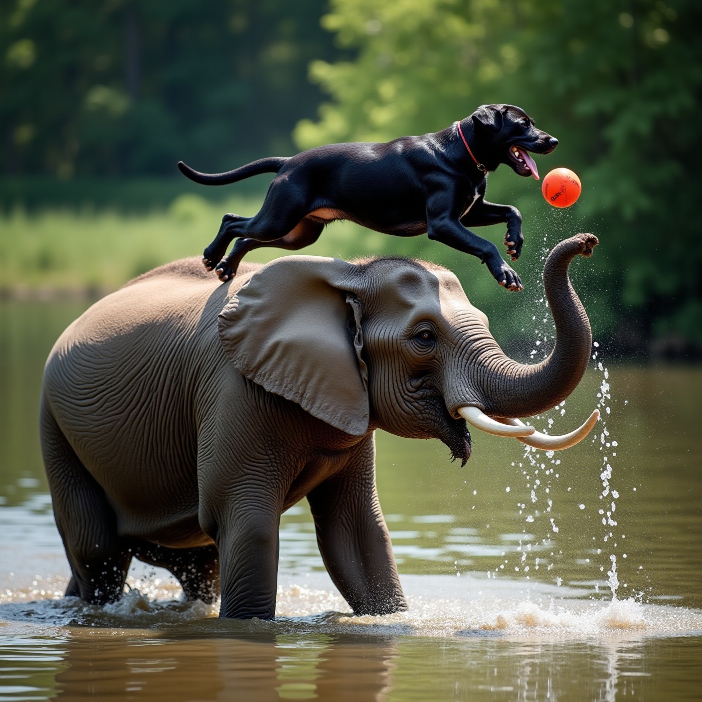 A 9,000-pound elephant hurls a ball with her trunk. A Labrador dives off her back to fetch it. This has been going on for years