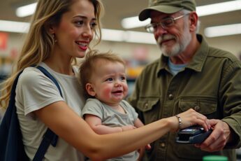 She was a few dollars short at the register with a crying baby. The man behind her paid, and said one thing. Nine years later, he walked into her office.