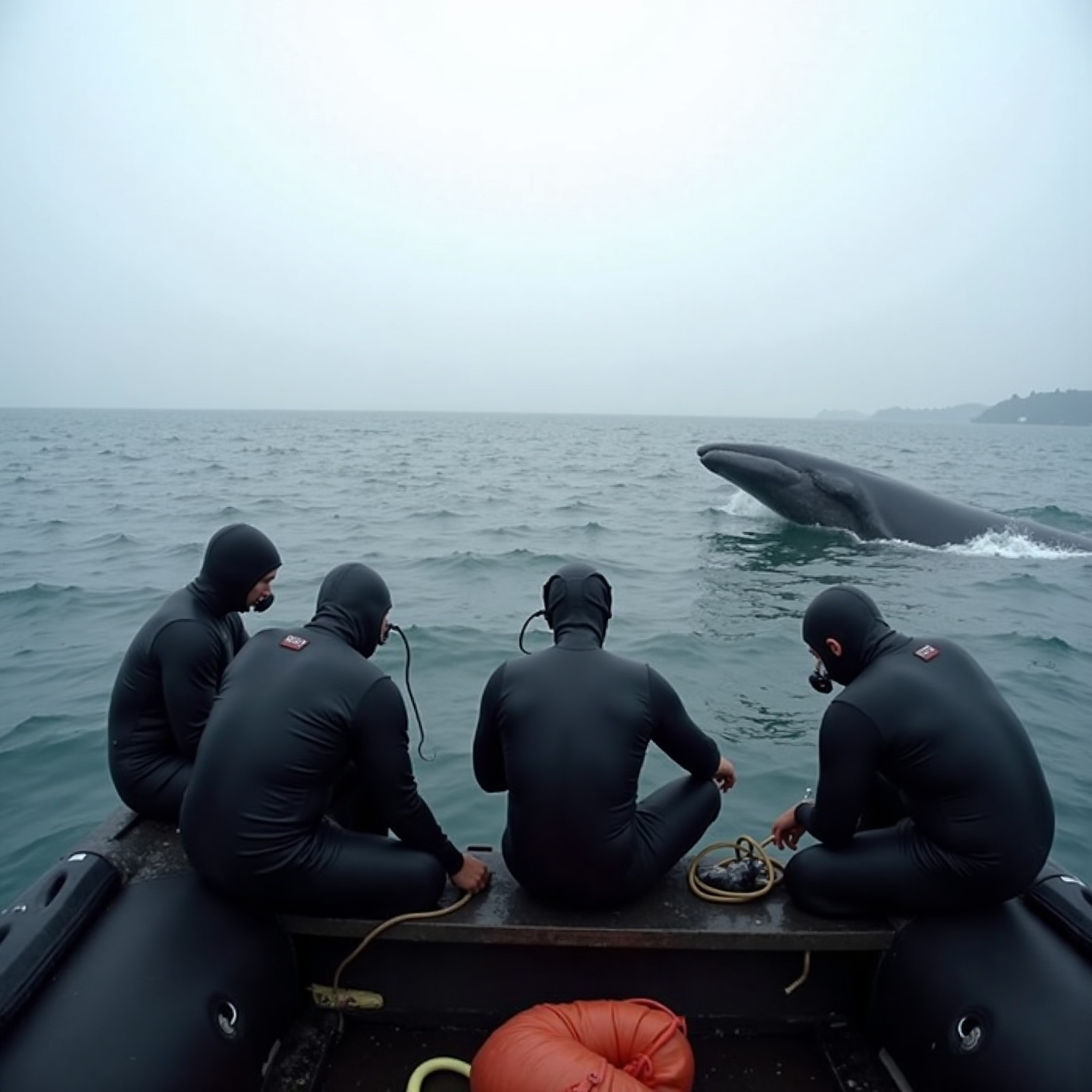 Four divers cut the whale free. Then she came back.