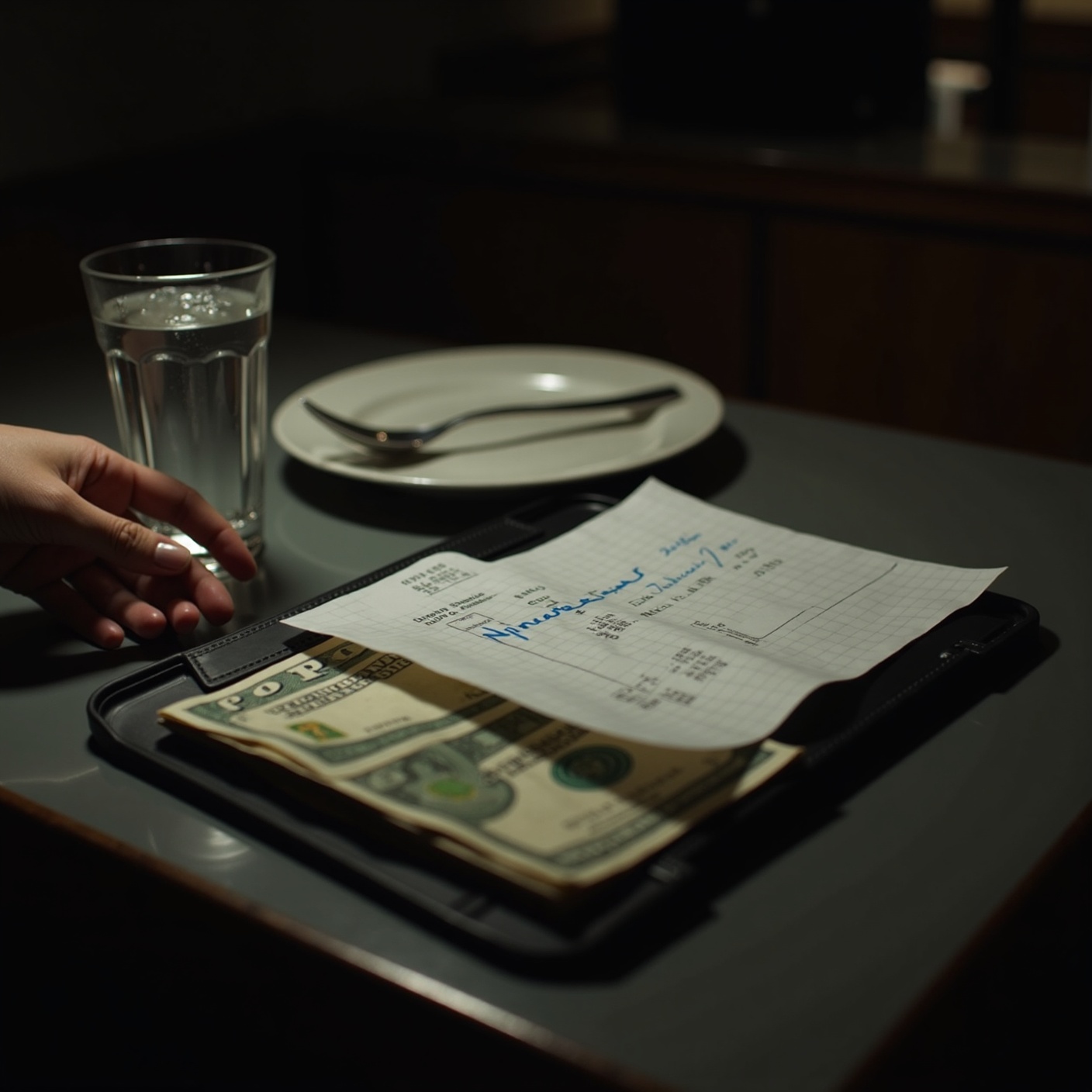 He ordered a salad and a glass of water. What he left under the receipt she still can't talk about without stopping