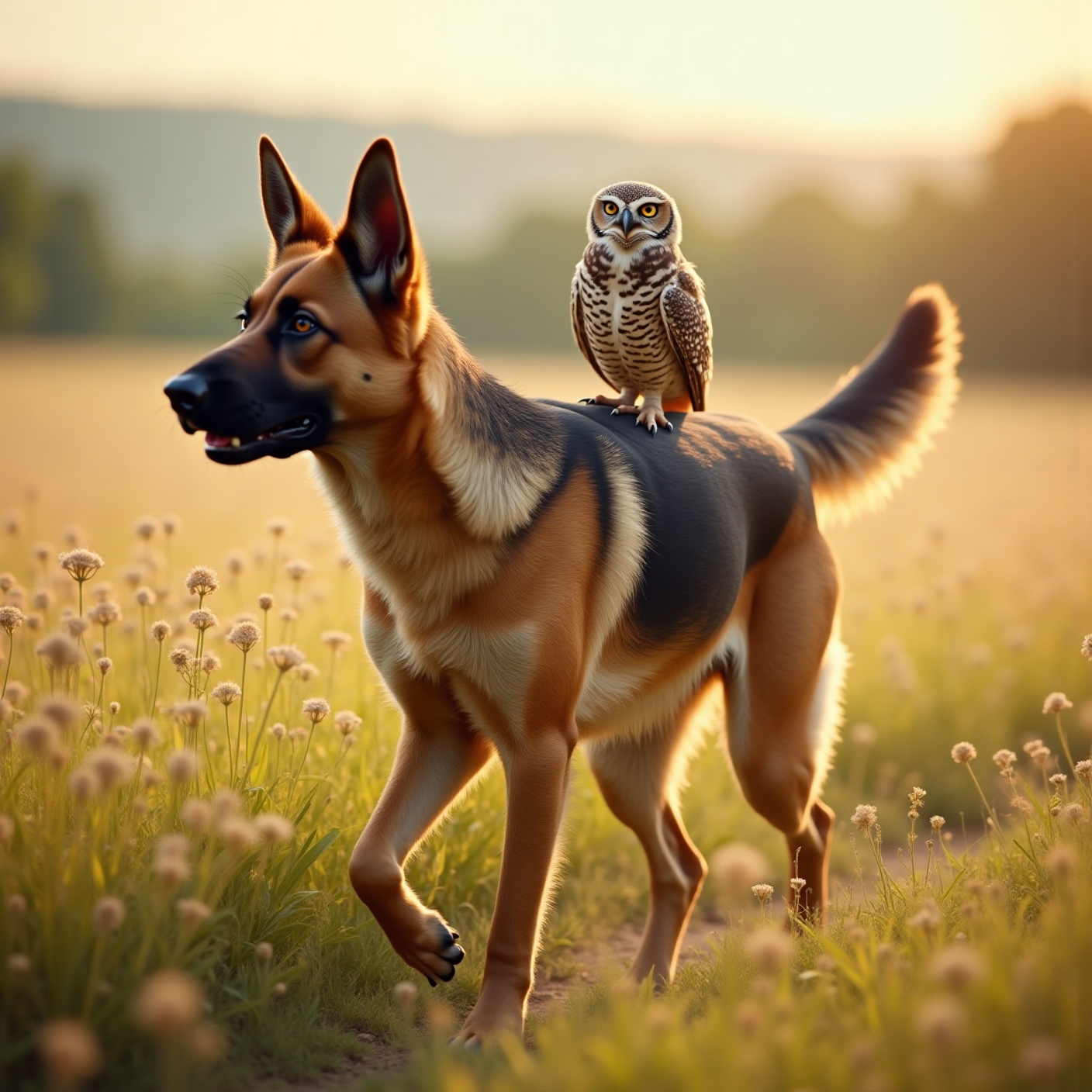 He hatched last and smallest, so tiny the breeders had already given up on his egg. Then a shepherd bred from police dogs took one look at the little owl and appointed himself his bodyguard.