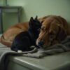 This black cat had a rough start in life. Now he sleeps beside every animal in the shelter that's just come out of surgery