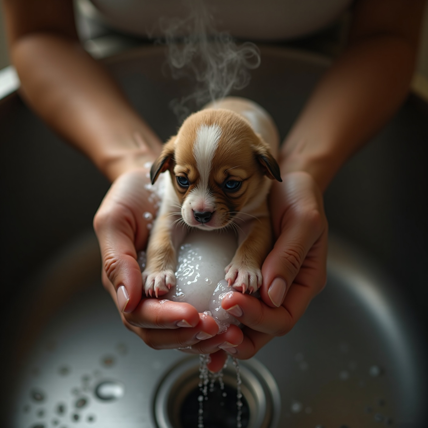 Everyone thought the filthy little black puppy was a lost cause. Then a rescuer turned on the tap — and froze at the sink.