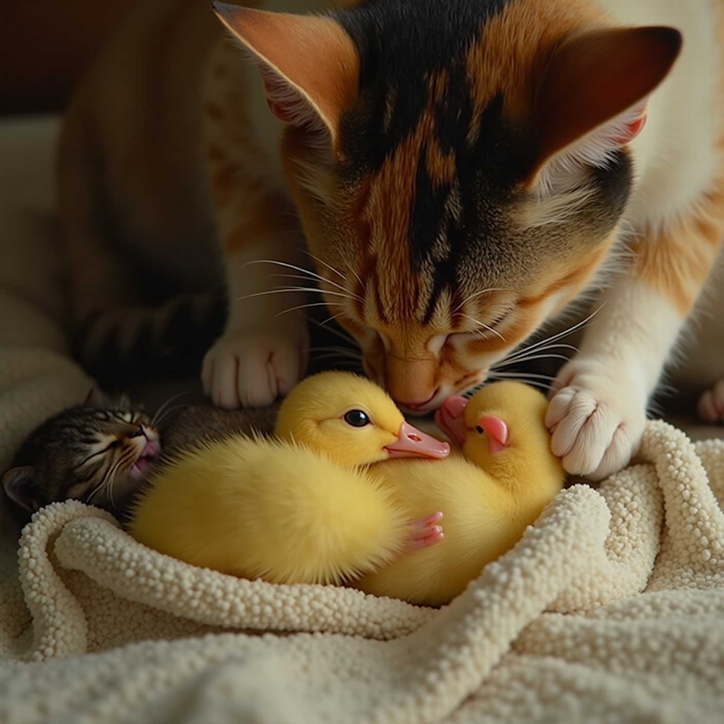 The barn cat had four kittens on Sunday. By Wednesday she was raising nine — and five of them were ducks.