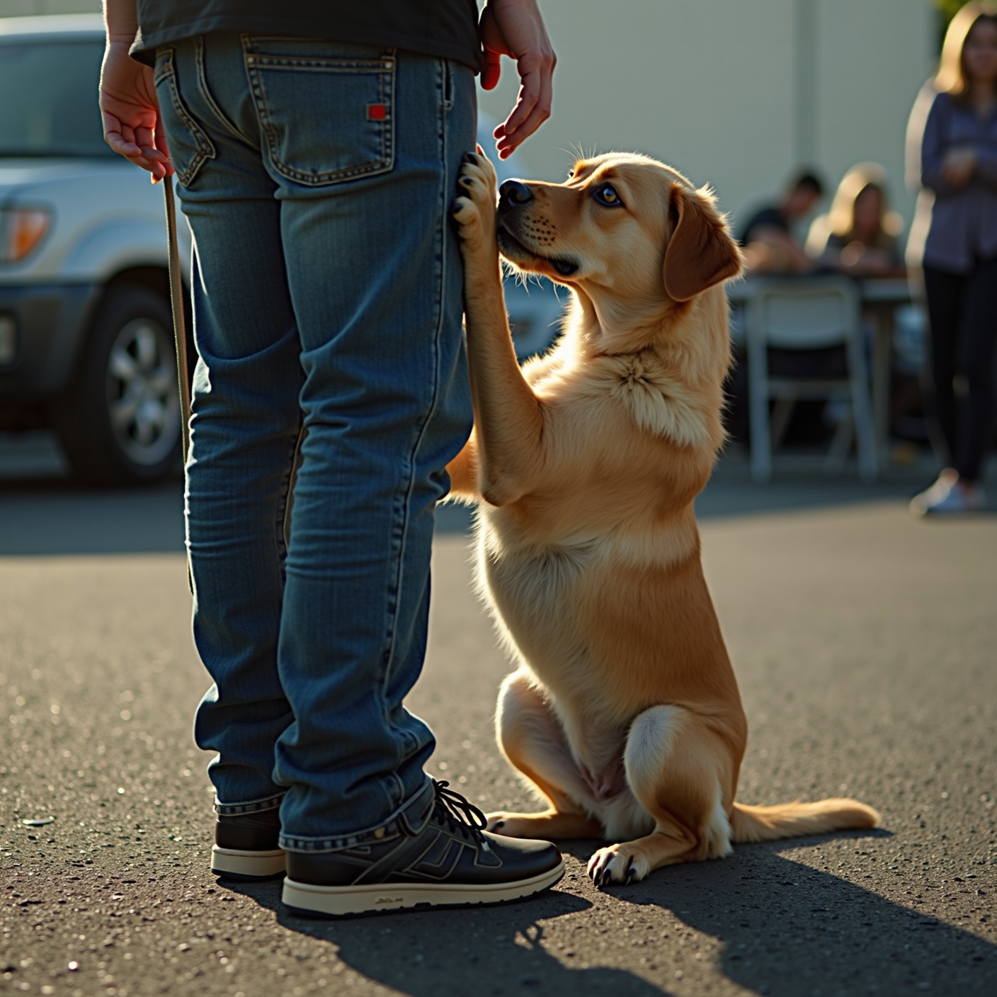 She walked out of the middle of the crowd, crossed the parking lot, and sat down on a stranger's shoes. Nobody had trained her to do anything.