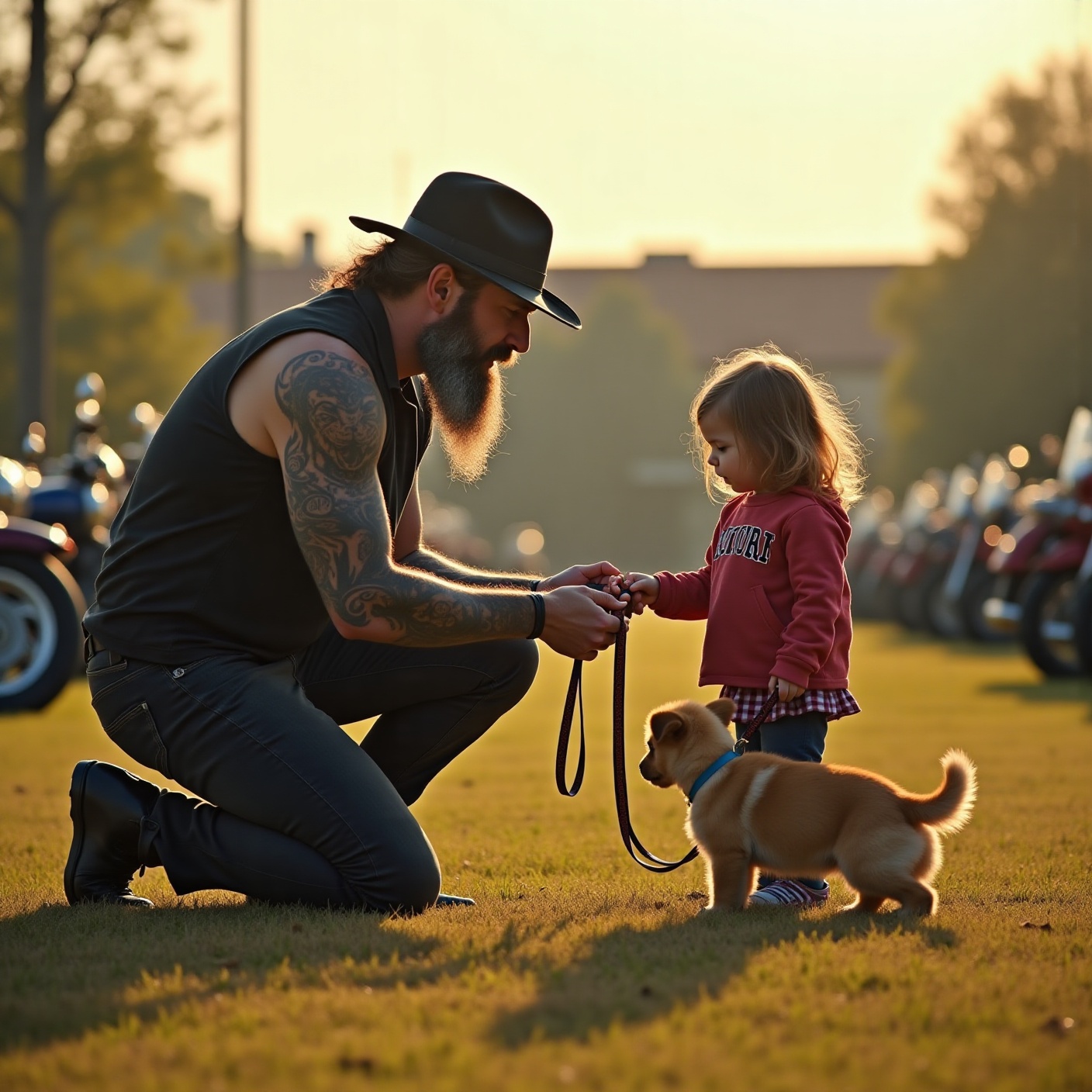 A boy mocked the fatherless girl who had no pet for Pet Day. The next morning, twenty tattooed bikers thundered into the schoolyard with a scarred rescue dog