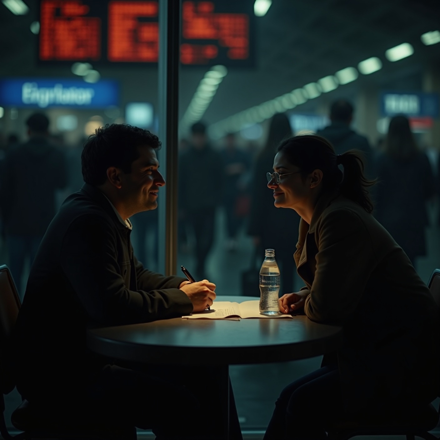 Two strangers at an airport made a pact: same restaurant, same table, one year later, no contact in between. Only one of them knew it wasn't the first time.